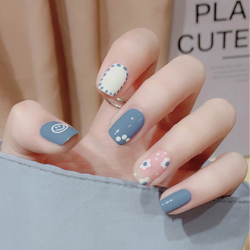 24pcs Kuku Palsu Panjang Dengan 24 stickers-D1300 D1