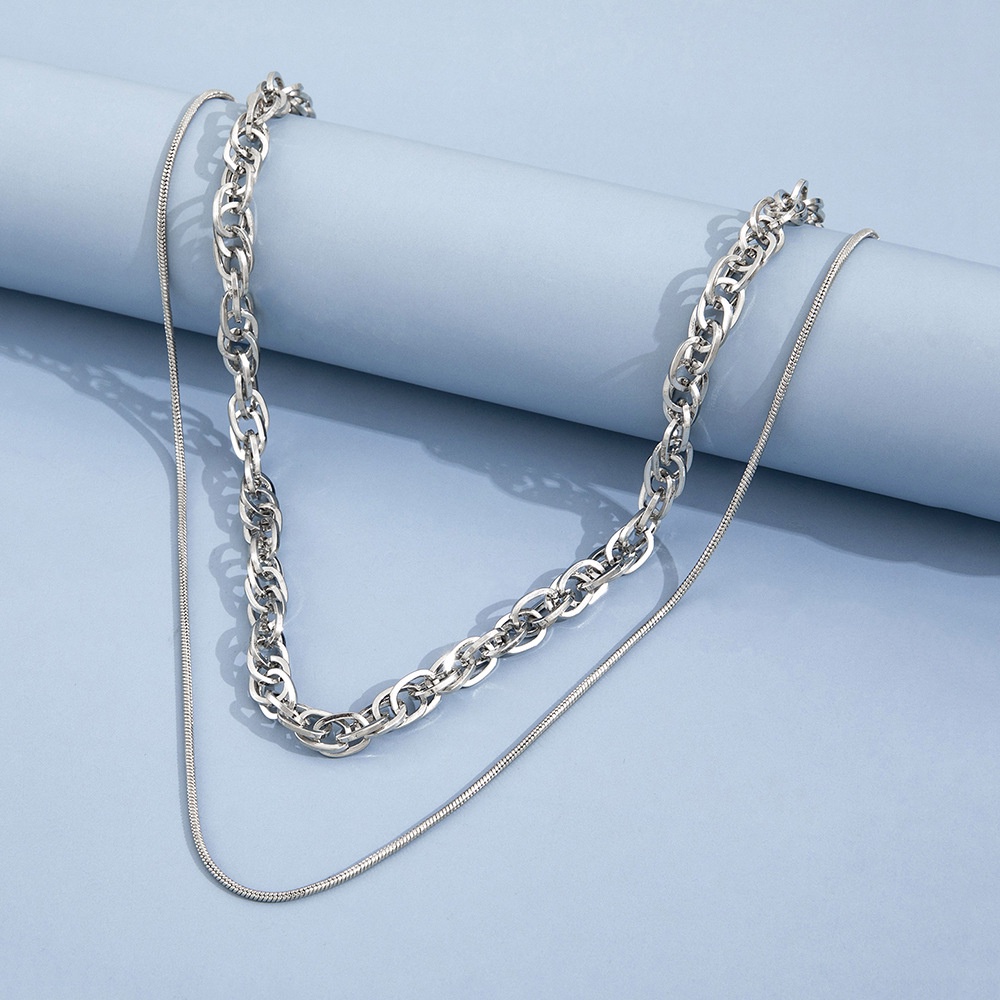 Hip-hop Manis Keren Perak Double-layer Tulang Selangka Hip-hop Gadis Panas Kalung Wanita High-end Kuba Aksesoris Fashion Merek INS Gaya Kalung2