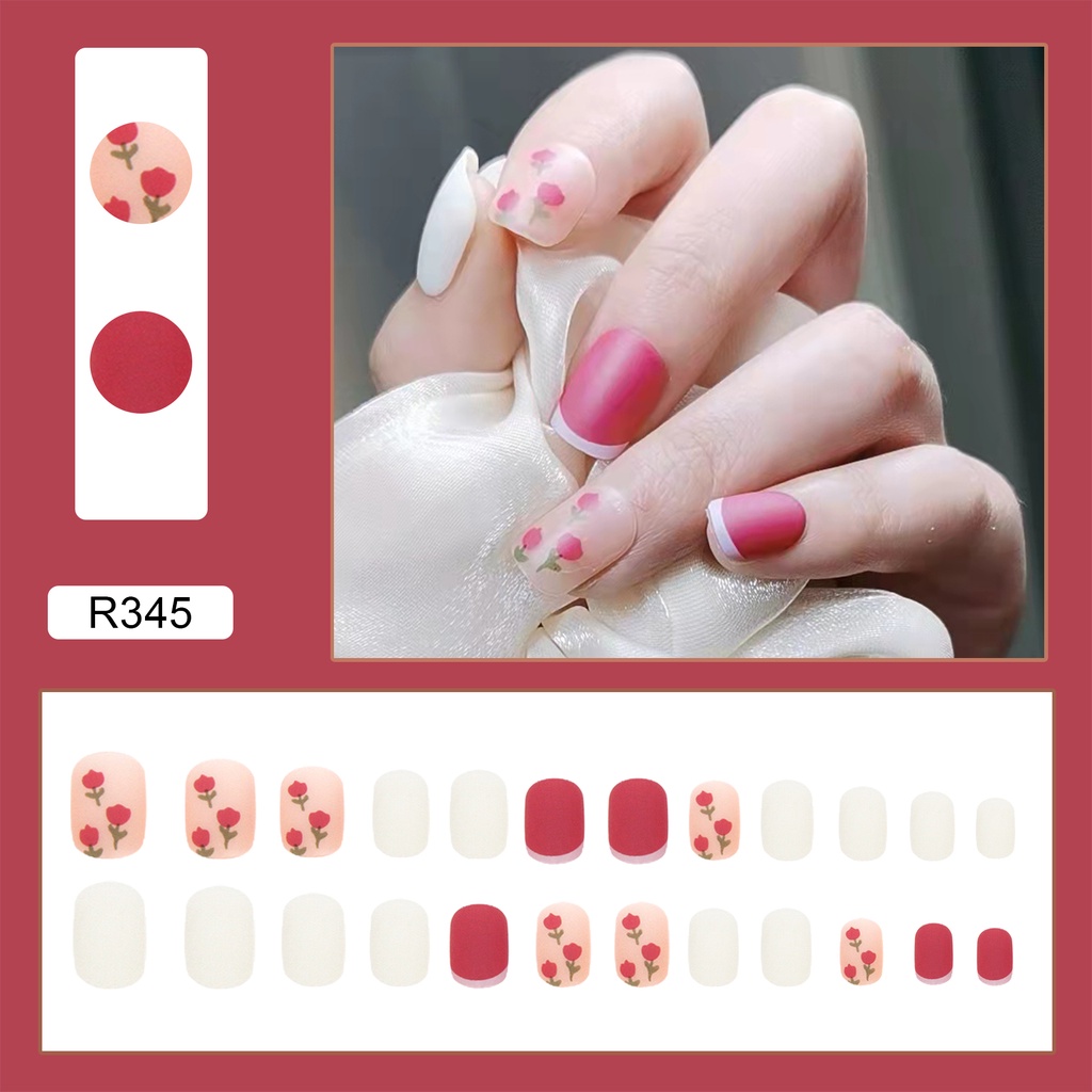 Kuku Palsu Fake Nail 24 Pcs Kemasan Strip Kuku Palsu Baru Fake Nails Kuku Palsu 3d Kuku Palsu Polos French Manicure-T109