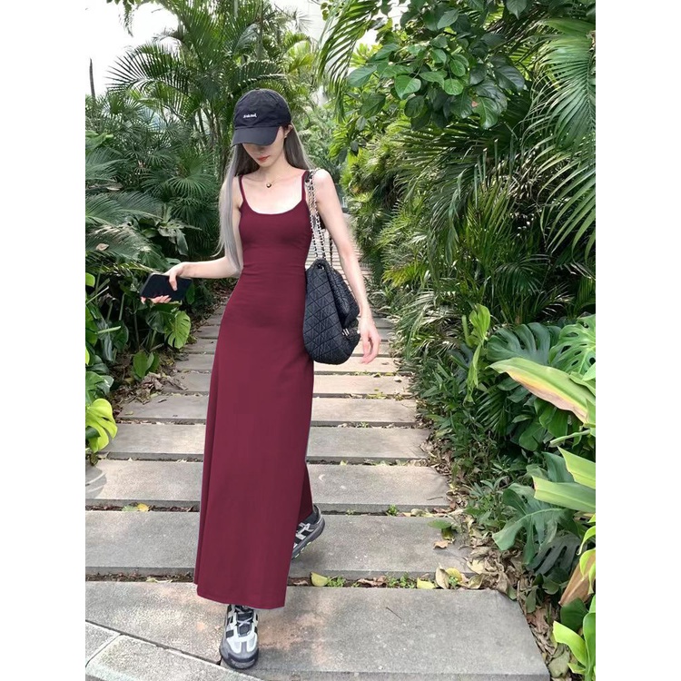 Red Temperamen elegan suspender dress wanita keinginan murni manis dan pedas diri budidaya pelangsing pinggang bagian dalam rok bottoming rok selutut