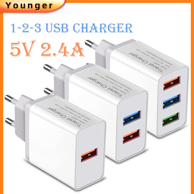 Grosir 2.4A 1 2 3 USB Charger Handphone Multi Antarmuka 5V USB Adaptor Handphone Smart Charger Travel Charger Adapter