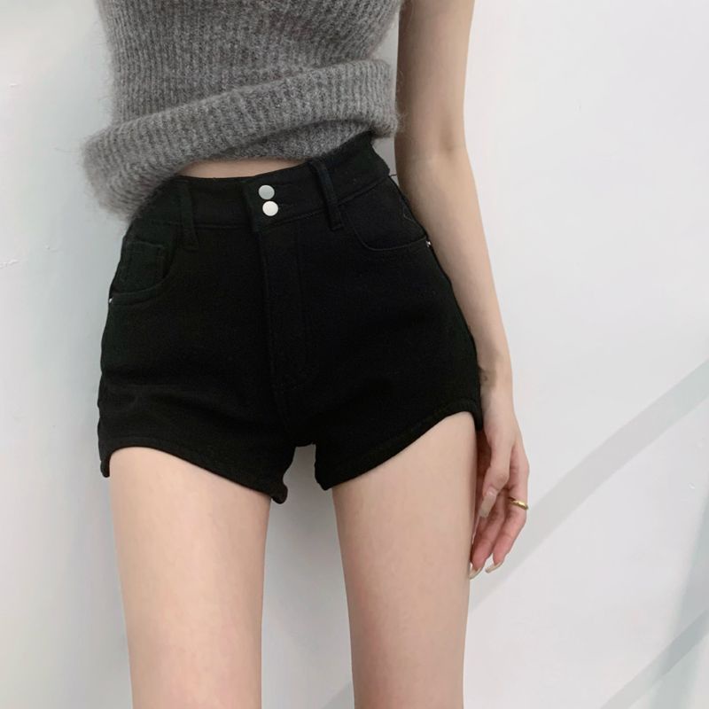 Red Hot girl a-line straight denim shorts women s spring new style small high waist irregular wide-leg hot pants tide