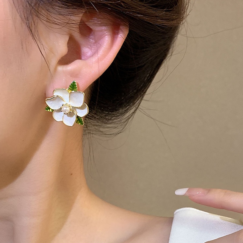 Anting Simpul Busur Mutiara Klasik Ladies Flower Stud Earrings Versi Korea Retro Fashion925 Perak Aksesoris