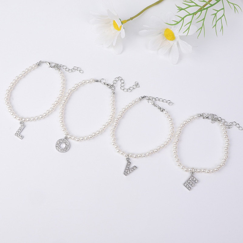 Fashion 26huruf Mutiara Gelang Huruf Liontin Adjustable Gelang Untuk Wanita Perhiasan Hadiah