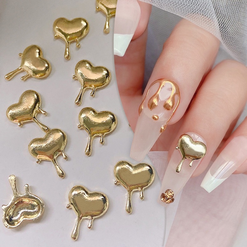 Heart Gold Silver Ikatan Simpul 3D Nail Art Dekorasi Glow-In-Dark Ornamen Hitam Putih Hati Berlian Imitasi Aksesoris Kuku