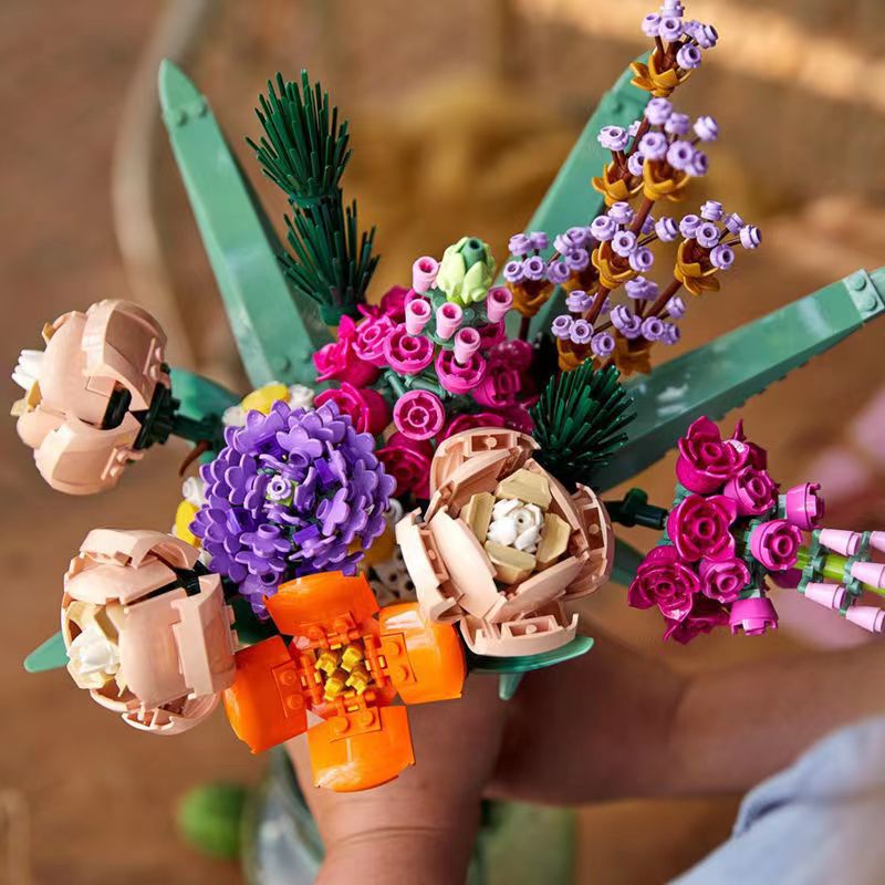 Block Toys sunflower microparticles assembly toy Blok Bangunan Buket Mawar daisy rose magnolia peony peony hydrangea jasmine luanwei Gadis Seri Hadiah Untuk LEGO