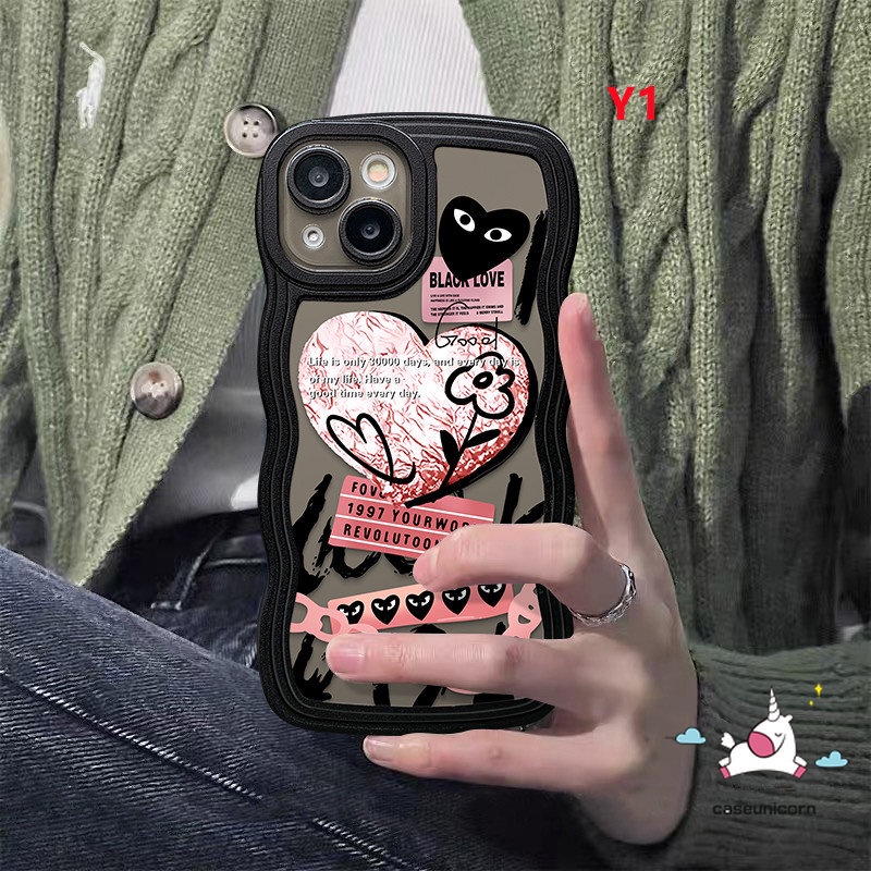 Ins Graffiti Phone Case Kompatibel Untuk iPhone 7plus 8plus 11 14 13 12 Pro Max 6 6s 8-7 Plus XR 14Plus X XS Max SE 2020 Lucu Cinta Hati Comme des Garcons Lembut TPU Cover