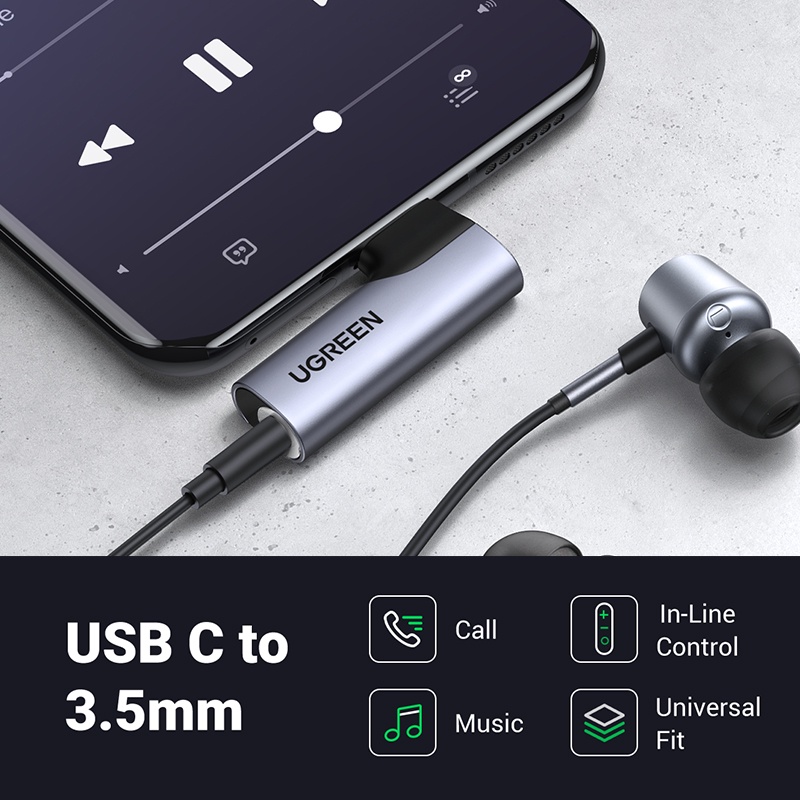 【Stok Produk di Indonesia】Ugreen Adapter USB Tipe-C Ke Audio 3.5mm DAC Chip Untuk SAMSUNG S21 + S10 Oneplue 8 Huawei P40 Surface Pro 7