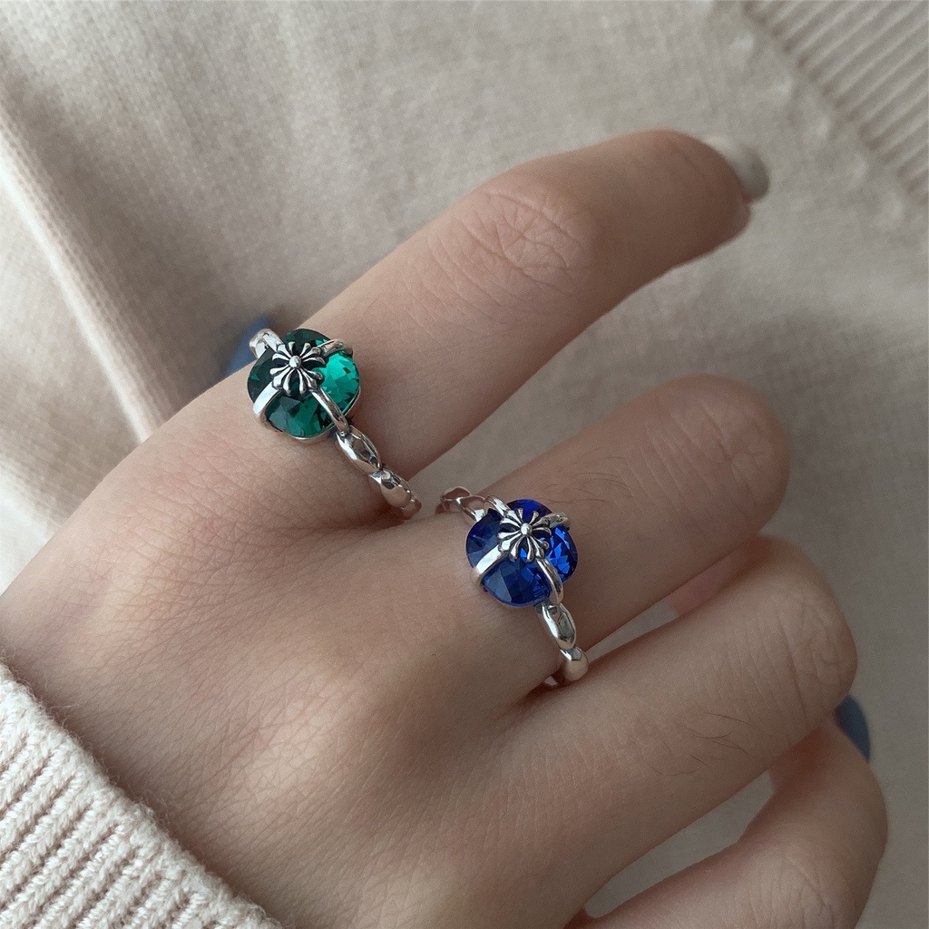 Goldkingdom Aksesoris Perhiasan Fashion Ready Stock Cincin Warna Vintage, Kepribadian Fashion Wanita Salib, Bunga Army Terbuka Cincin, Jari Telunjuk Cincin