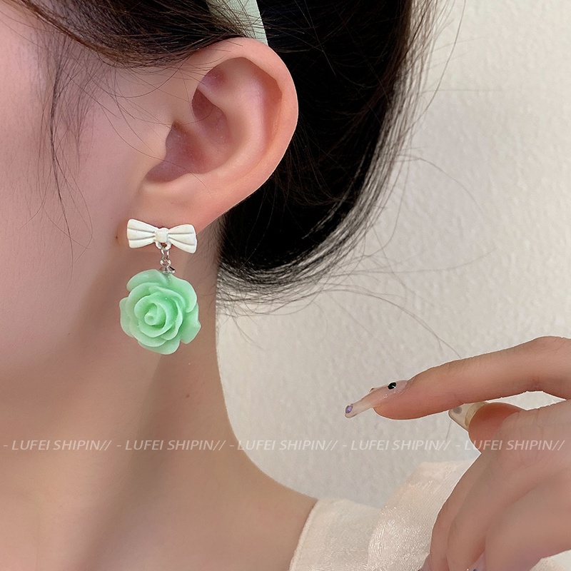 Musim Panas Sederhana Ladies Earrings Fashion Hijau Ungu Bunga Stud Earrings