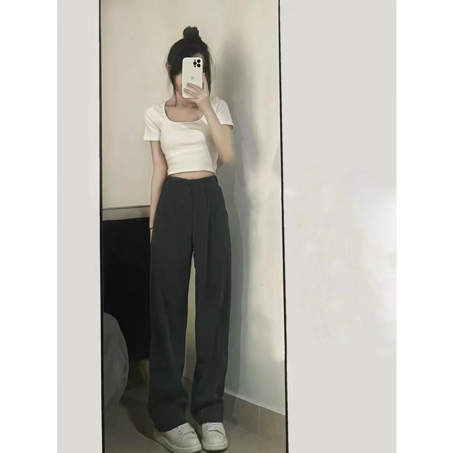 Red Kerah persegi bahu depan T-shirt wanita musim panas baru lengan pendek rasa desain ceruk manis keren hot gadis gaya slim fit dan tipis in top