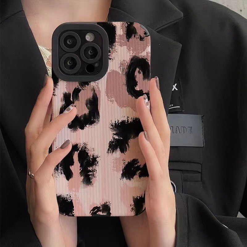 Fashion Pink Leopard Print Soft Case iP iPhone 7 8 Plus SE 2020 X XR XS Max 11 12 13 14 Pro Max FTD Stripe Casing Apple