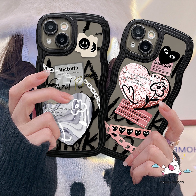 Ins Graffiti Phone Case Kompatibel Untuk iPhone 7plus 8plus 11 14 13 12 Pro Max 6 6s 8-7 Plus XR 14Plus X XS Max SE 2020 Lucu Cinta Hati Comme des Garcons Lembut TPU Cover