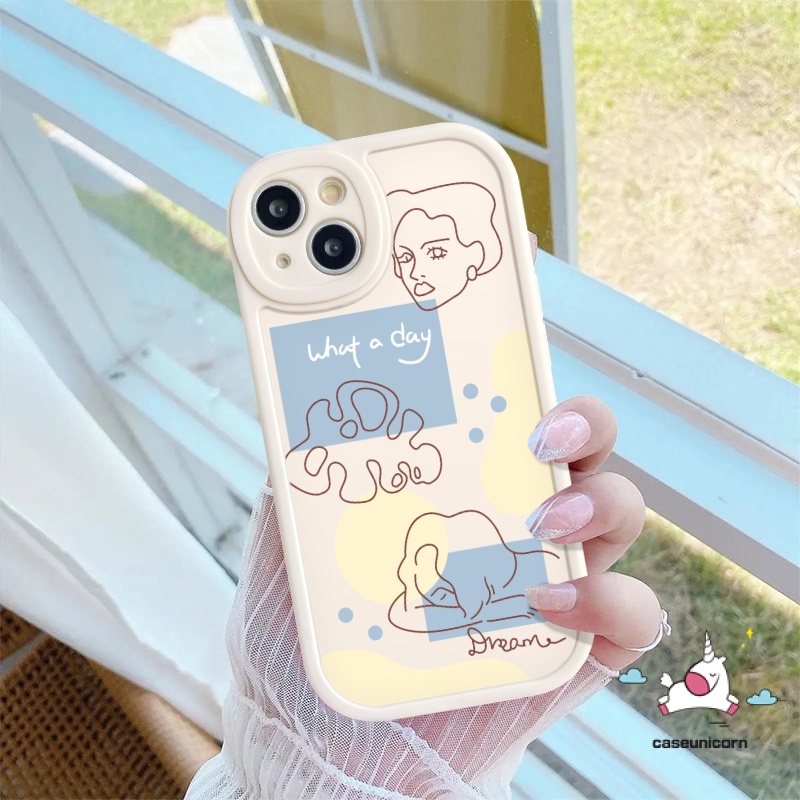 Casing Oppo A16 A17 A15 A57 A95 A77s A17K A5s A96 A9 A5 A54 A74 A55 A3S A12 A16K A76 A16E A92 A1K A7 A58 A78 Reno 8T 5F 5Z 8 7 7Z 5 A53 A31 Ins Art Line Face Sarung Anti Guncangan Lembut