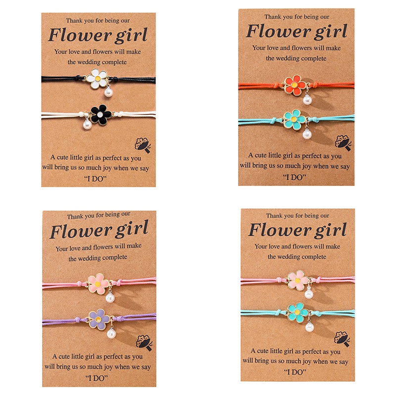 2 Pcs Daisy Bunga Mutiara Pasangan Gelang Fashion Lucu Buatan Tangan Adjustable Gelang Perhiasan Grosir