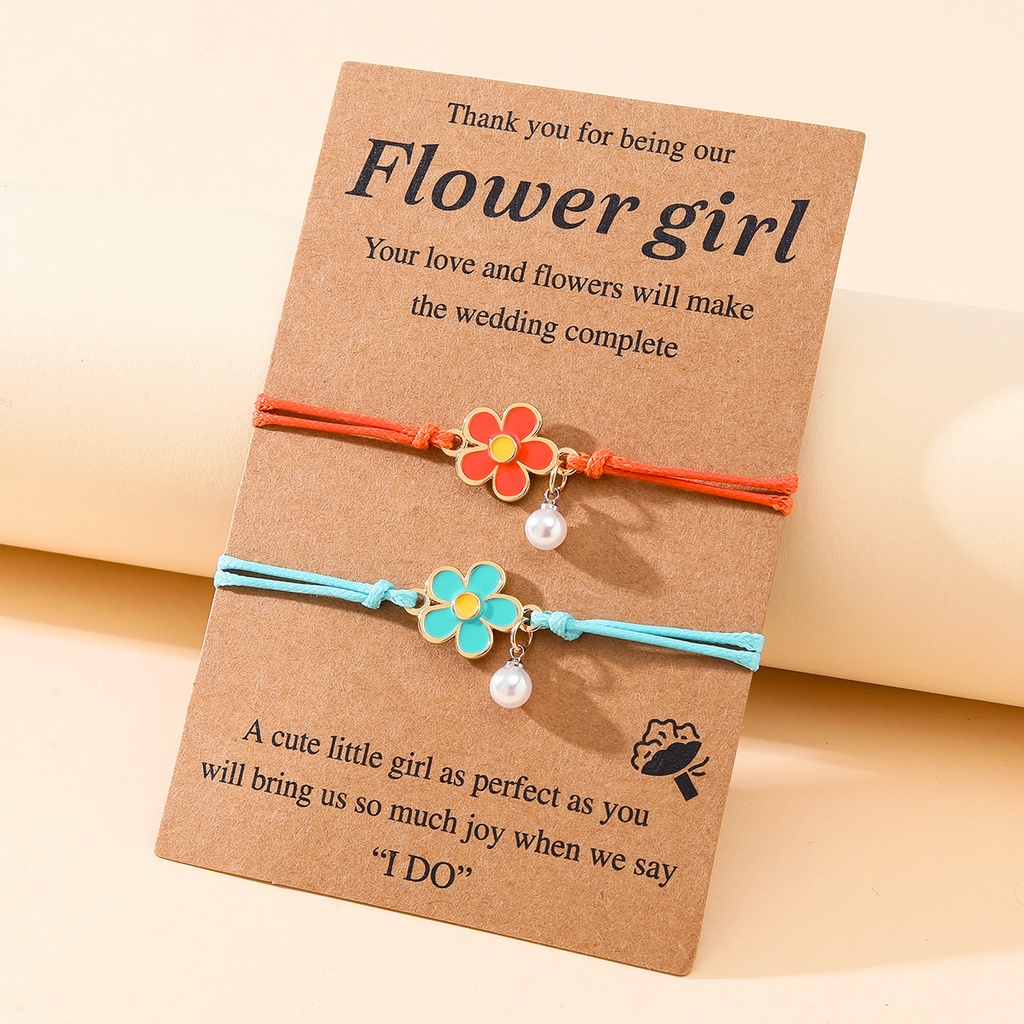 2 Pcs Daisy Bunga Mutiara Pasangan Gelang Fashion Lucu Buatan Tangan Adjustable Gelang Perhiasan Grosir