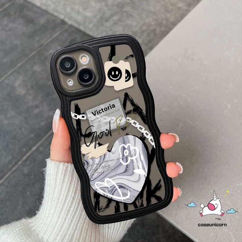 Ins Graffiti Phone Case Kompatibel Untuk iPhone 7plus 8plus 11 14 13 12 Pro Max 6 6s 8-7 Plus XR 14Plus X XS Max SE 2020 Lucu Cinta Hati Comme des Garcons Lembut TPU Cover