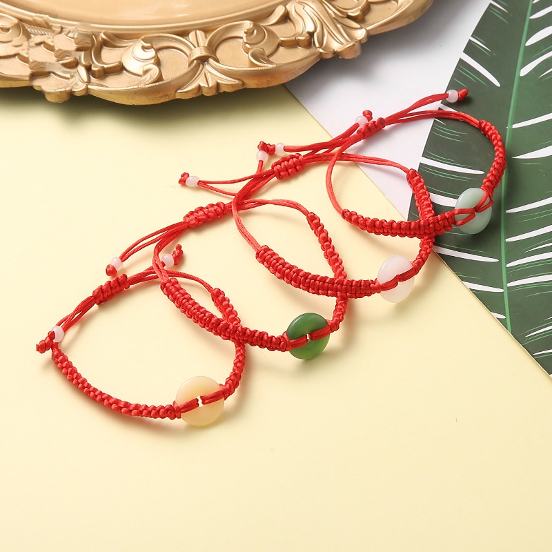 Safety Buckle Lucky Red Rope Bracelet Wanita Elegan Segar Adjustable Anyaman Double Ball Safety Buckle Bracelet