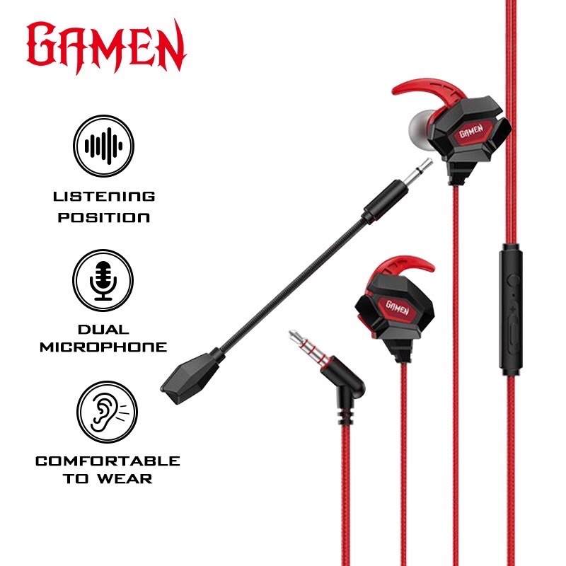 Headset Gaming GAMEN Dual Microphone GE300 Virtual Stereo Surround Sound In-ear