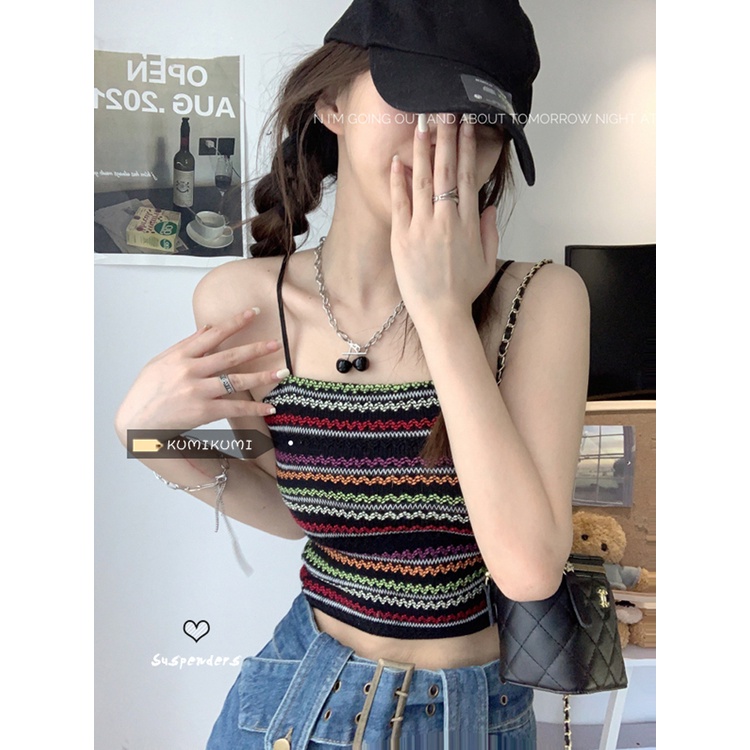 Red Tube top ceruk suspender bergaris warna indah kembali rompi perempuan musim panas hot gadis gaya pendek pakaian dalam dan luar desain top