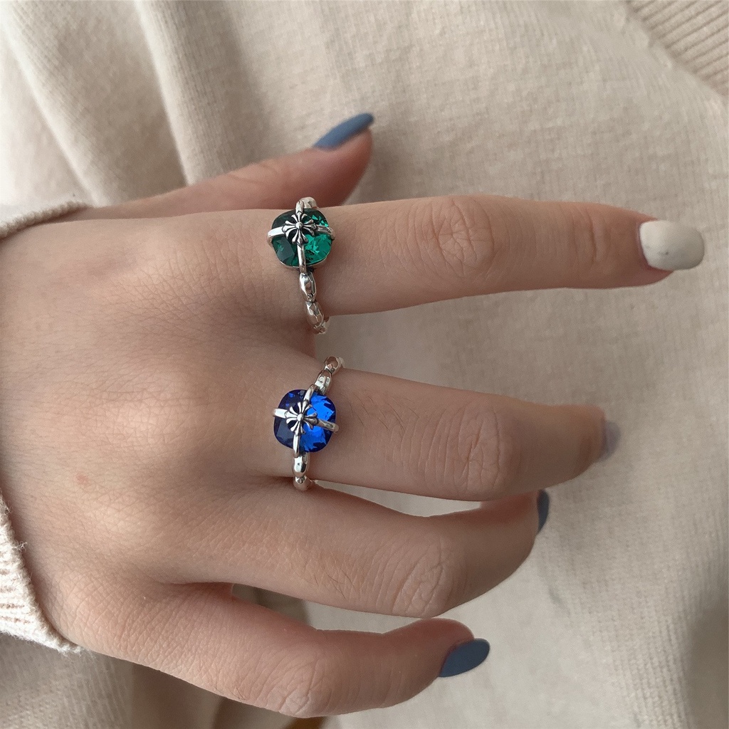 Goldkingdom Aksesoris Perhiasan Fashion Ready Stock Cincin Warna Vintage, Kepribadian Fashion Wanita Salib, Bunga Army Terbuka Cincin, Jari Telunjuk Cincin