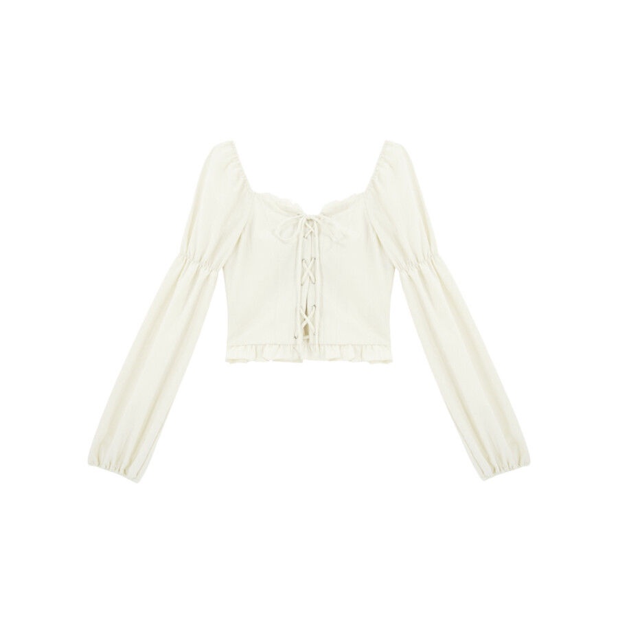 Red Kemeja pendek gaya pengadilan retro wanita desain chic top 2022 musim gugur kemeja Prancis baru