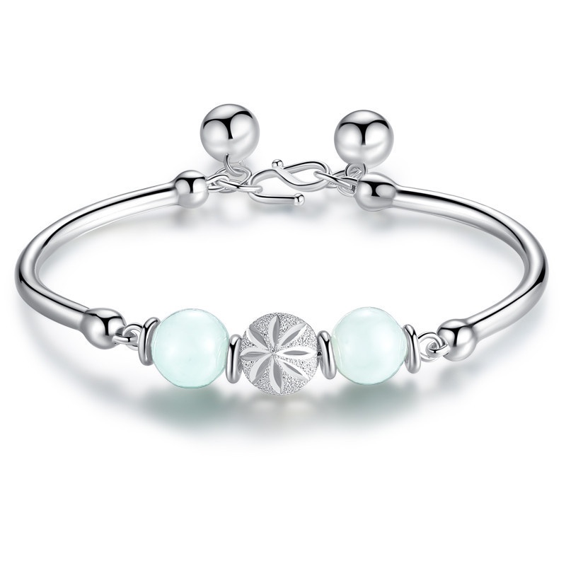 Goldkingdom Aksesoris Perhiasan Fashion Ready Stock Desain Niche Baru Versi Korea Kepribadian Sederhana Giok Pembukaan Gelang Berlapis Perak Lari Manik-Manik Gelang Wanita