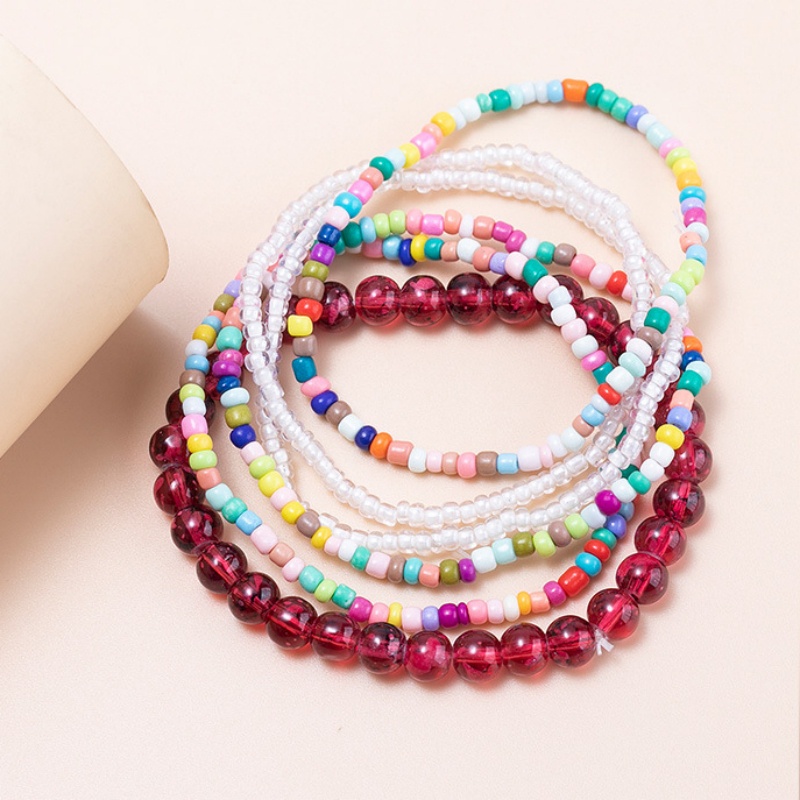 Fashion Manik-Manik Gelang Setelan Warna Bonggol Manik Bulat Manik-Manik Elastis Manik-Manik Kombinasi set Gelang Gaya Bohemian