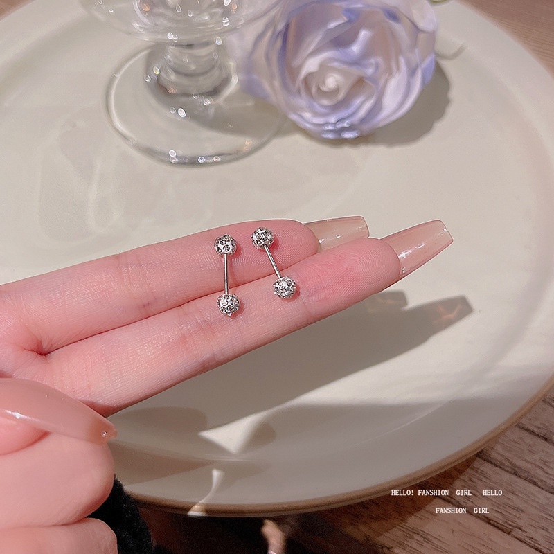 S925 Perak Jarum Flash Bola Berlian Spiral Stud Earrings Korea Telinga Perhiasan