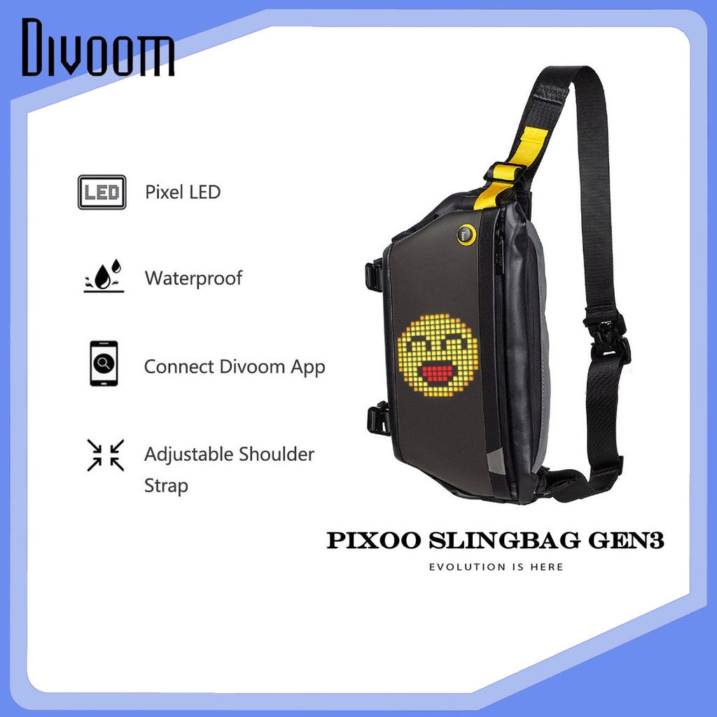 （Persediaan） Divoom Pixoo slingbag GEN-3 Pixel Art LED Bag Tas Selempang （Garansi resmi 1 tahun）