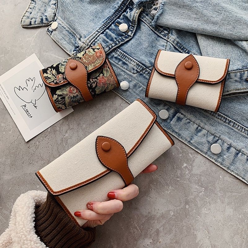 Sera Dompet Kecil Wanita Pendek Ins Chaosen Kepribadian Sederhana Kontras Warna Koin Lipat Klip Kopling Panjang Multi-Kartu