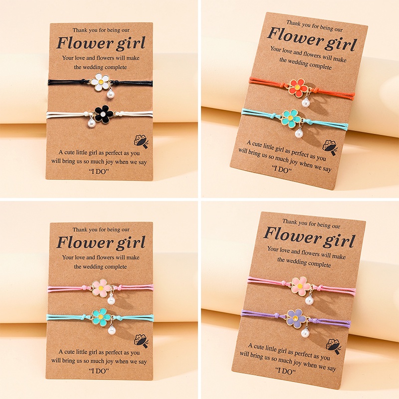 2 Pcs Daisy Bunga Mutiara Pasangan Gelang Fashion Lucu Buatan Tangan Adjustable Gelang Perhiasan Grosir