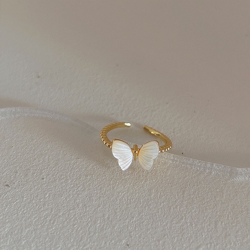 Cincin Desain Kupu-Kupu Aksen Mutiara Gaya Korea Untuk Wanita
