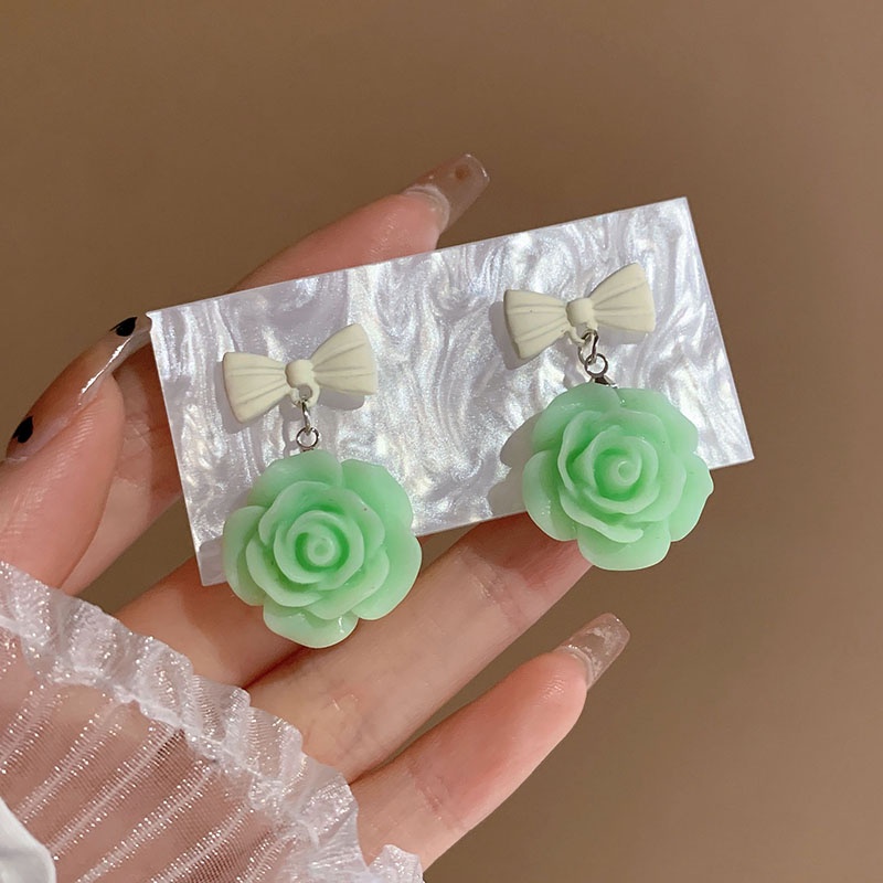 Musim Panas Sederhana Ladies Earrings Fashion Hijau Ungu Bunga Stud Earrings