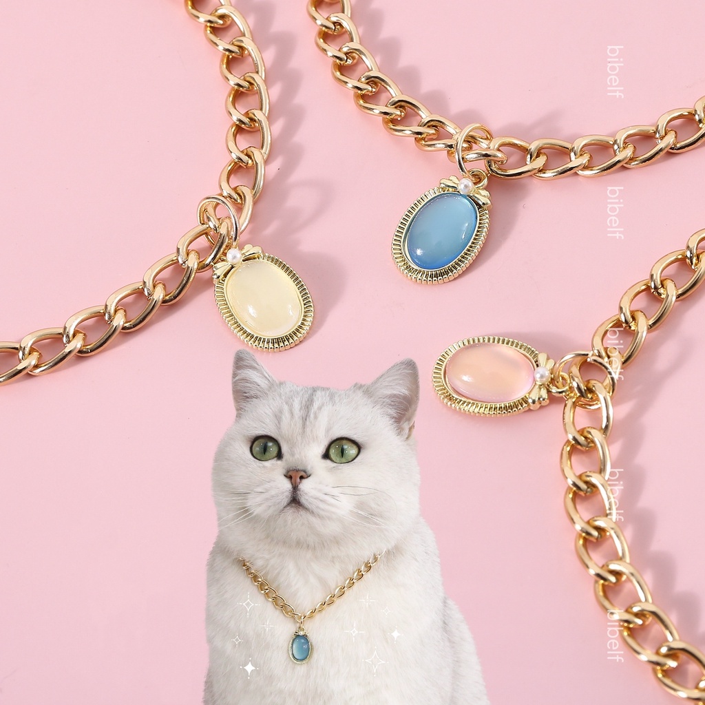 Warna-warni Mewah opal Puppy Cat Kalung Collar Kerah Rantai Adjustable Dengan Pita Berlian Imitasi Studded Liontin Untuk Kucing Anjing Kecil