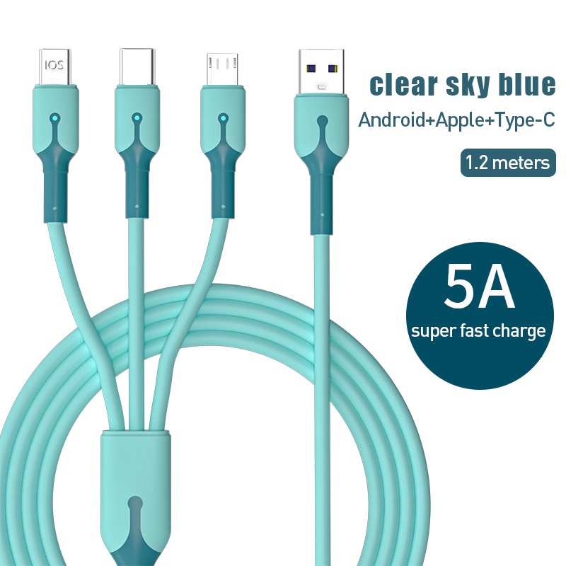 3in1 Silikon Cair 5A Kabel Pengisian Cepat Dengan Lampu 1.2M Smart Belt Lamp Data Line Untuk Model Pengisian Cepat Android Tipe C