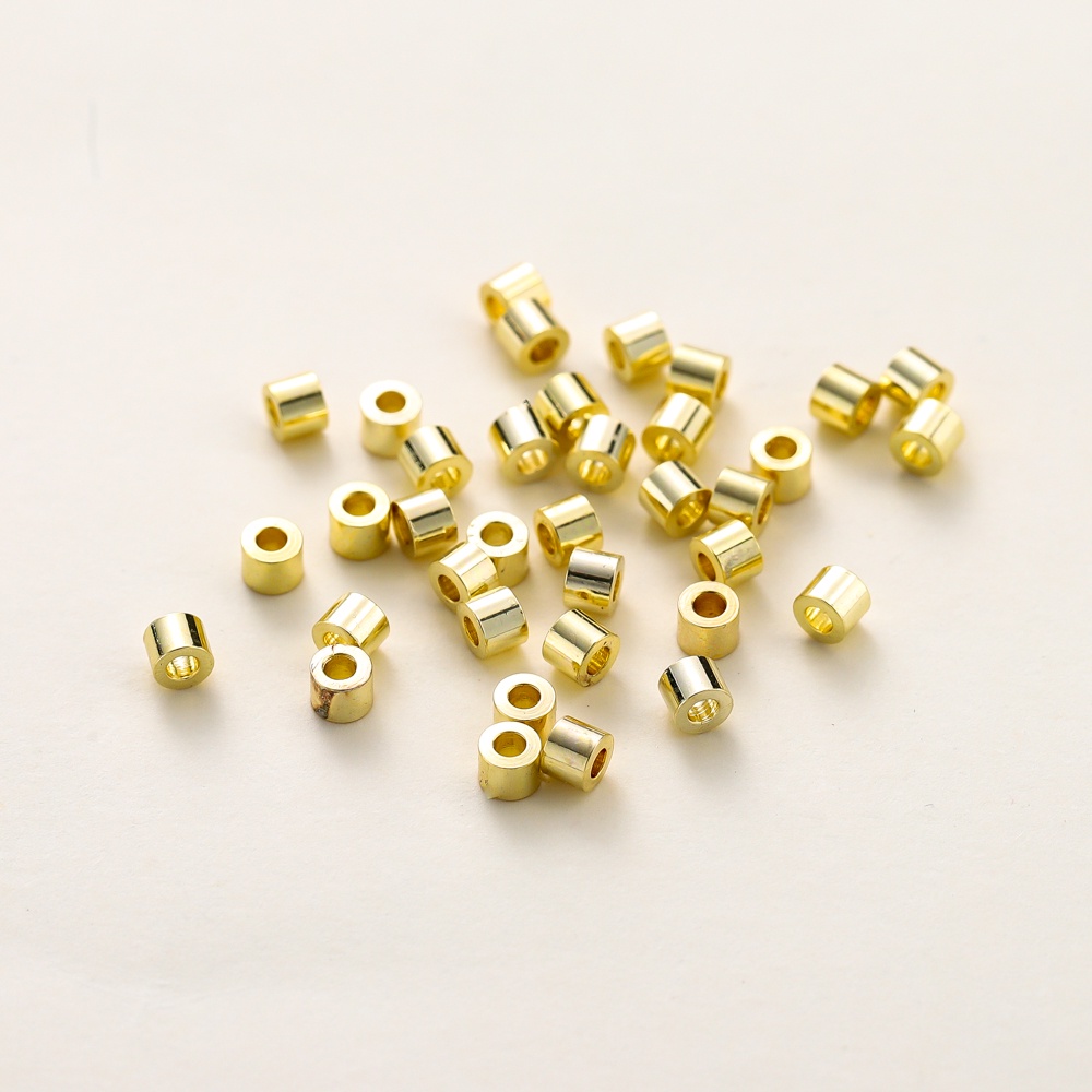 St.kunkka 100pcs2 * 2.5mm 18K Pengawet Warna Emas Asli Spacer Manik-Manik Tidak Luntur Tabung Tembaga Cocok Untuk Membuat Gelang Kalung