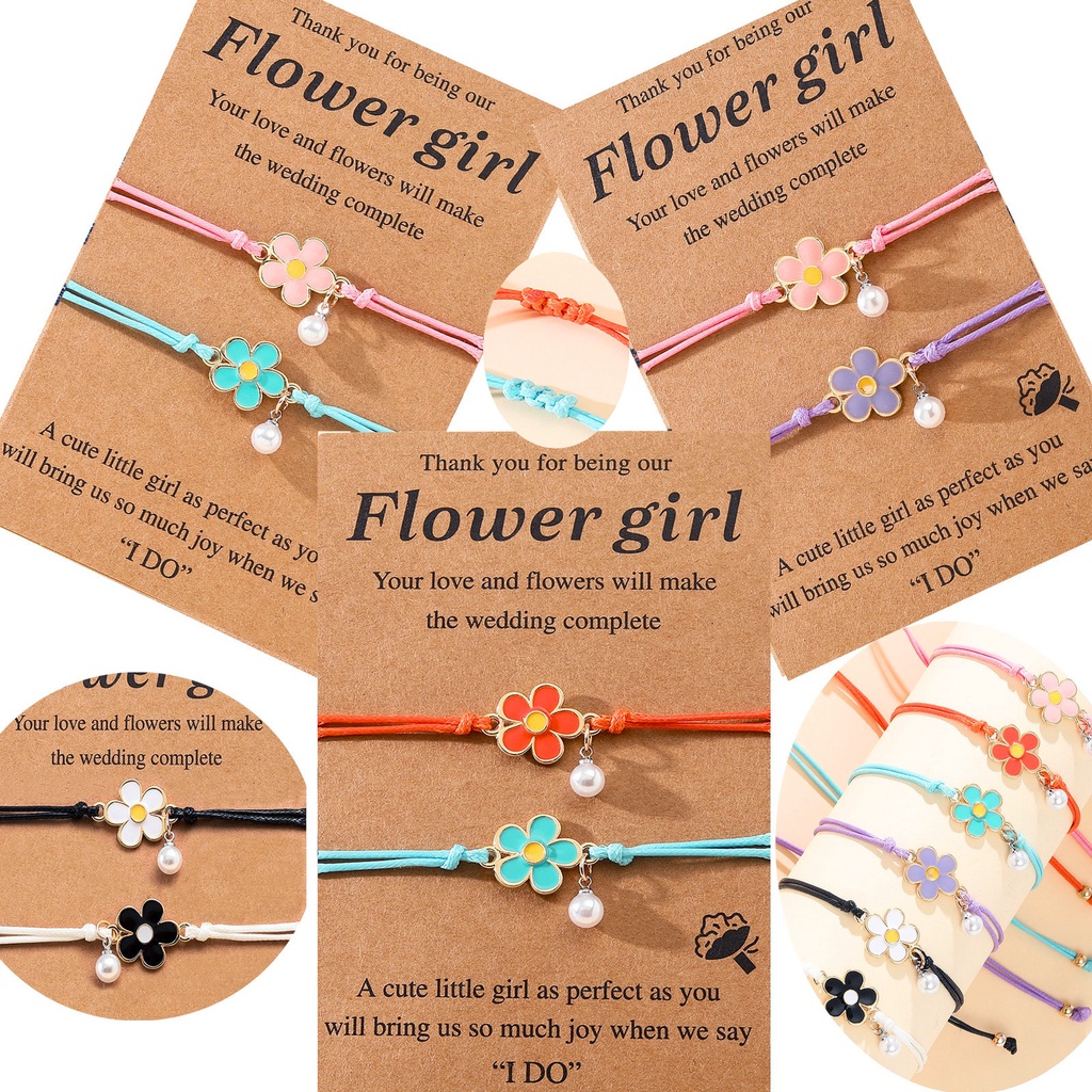2 Pcs Daisy Bunga Mutiara Pasangan Gelang Fashion Lucu Buatan Tangan Adjustable Gelang Perhiasan Grosir