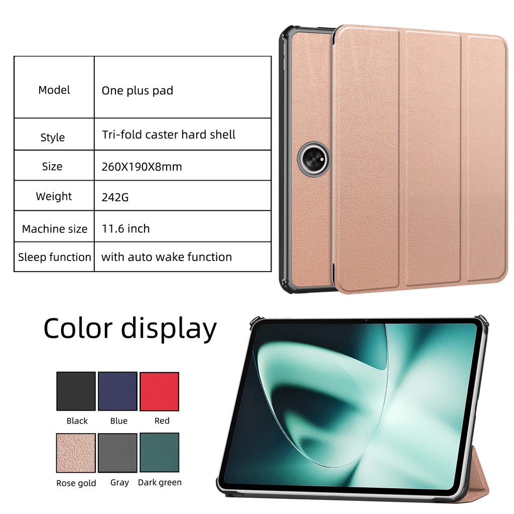 Untuk OnePlus Pad (2023) 11.61 &quot;1+Tablet Perlindungan Case Fashion Tri-fold Custer Stand Casing Kualitas Tinggi Flip Holder Warna Solid Penutup Kulit