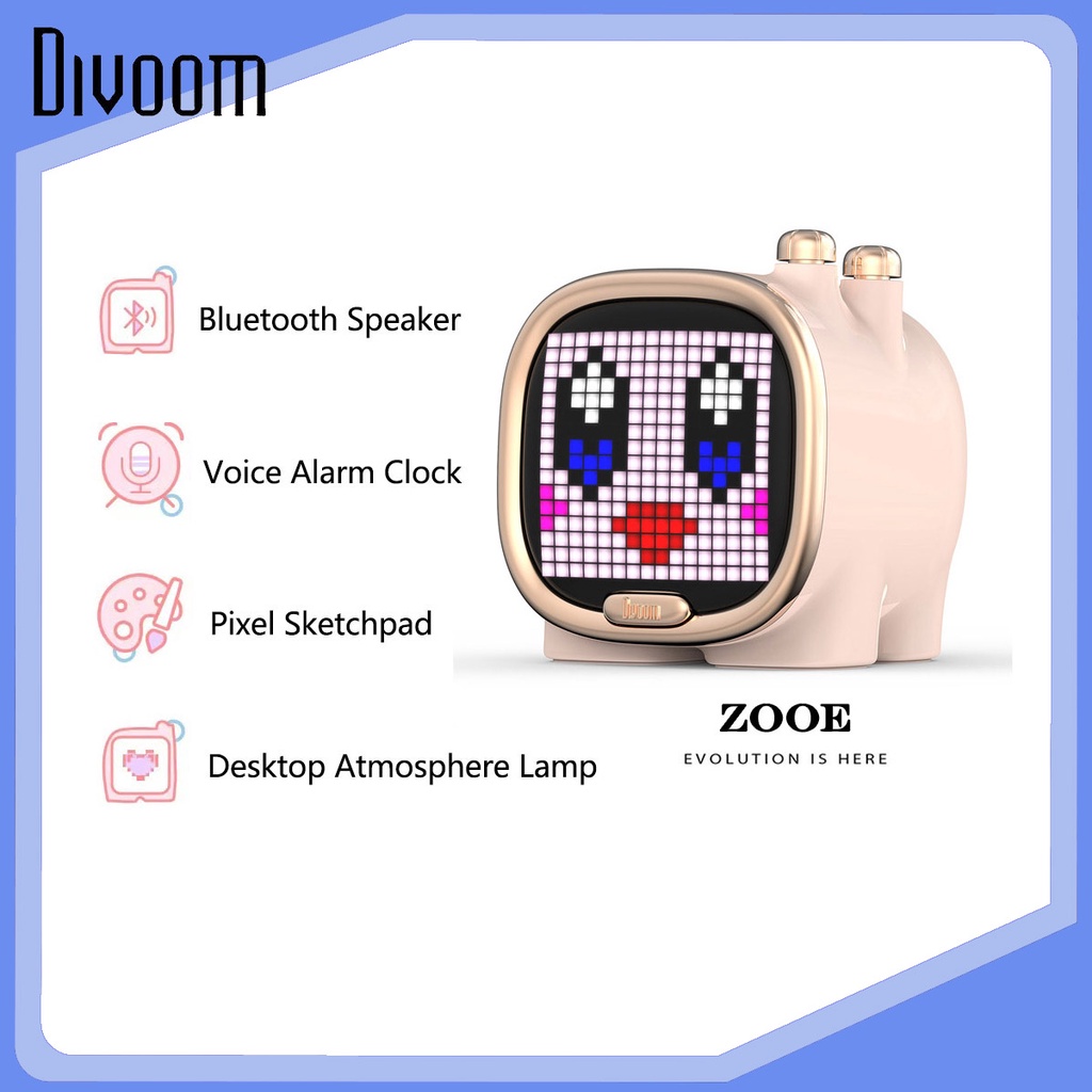 Divoom-Zooe Portable Bluetooth Speaker Mini Desktop Wireless Speaker dengan Tampilan LED, Pengaturan, PK, Xiaomi