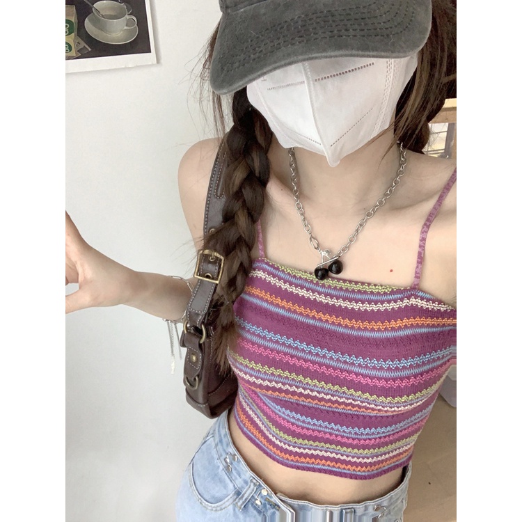 Red Tube top ceruk suspender bergaris warna indah kembali rompi perempuan musim panas hot gadis gaya pendek pakaian dalam dan luar desain top