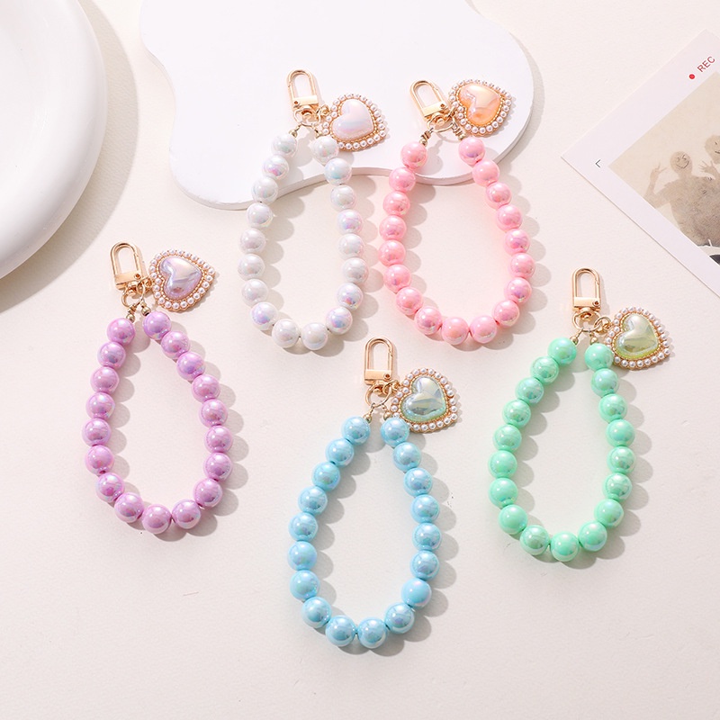 Pearlescent Manik-Manik Mermaid Bulat Dengan Pesona Hati Rantai Anti Hilang Bluetooth Earphone Menutup Liontin Untuk iPhone Untuk Airpods Untuk Samsung Untuk OPPO Untuk Baseus Untuk Inpods DIY