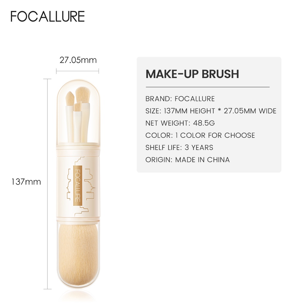FOCALLURE #ModernUrban 4pcs/set Makeup Brush Practical Portable 4-In-1 Makeup Brush Set Makeup Accessories