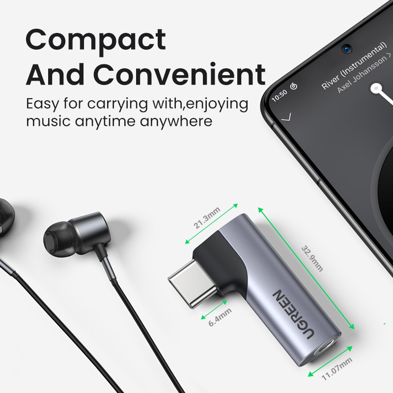 【Stok Produk di Indonesia】Ugreen Adapter USB Tipe-C Ke Audio 3.5mm DAC Chip Untuk SAMSUNG S21 + S10 Oneplue 8 Huawei P40 Surface Pro 7