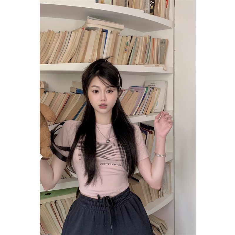 Red Ketat pendek rasa desain manis hot gadis bottoming kemeja wanita musim semi dan musim panas putih dalam lengan pendek slim t-shirt top ins