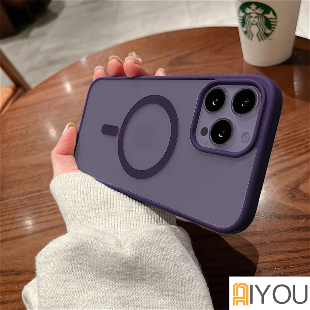 IPHONE Deep Purple Hybrid Akrilik Casing Magnetik Untuk Pengisian Nirkabel Iphone14Plus13 Pro Max12 14Pro Shockproof Phone Cover