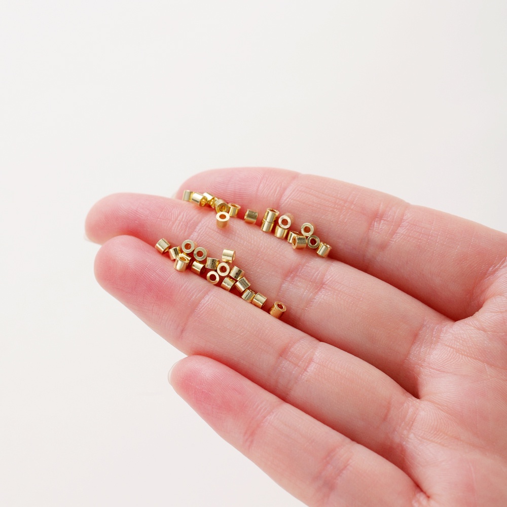 St.kunkka 100pcs2 * 2.5mm 18K Pengawet Warna Emas Asli Spacer Manik-Manik Tidak Luntur Tabung Tembaga Cocok Untuk Membuat Gelang Kalung