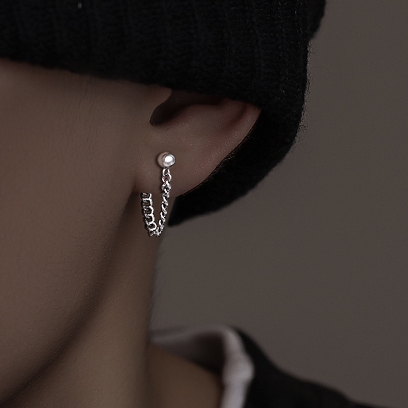 Anting Rumbai Rantai Korea Anting Tusuk Hip Hop Silver Untuk Unisex