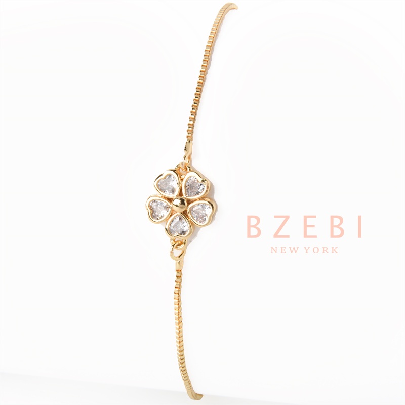 Bzebi Gelang Charm Titanium Steel Emas 18k Dengan Berlian, Anti Karat, Aksesoris Fashion Wanita, Perhiasan Gaya Korea, Hadiah Ulang Tahun Dengan Kotak Eksklusif 1160b