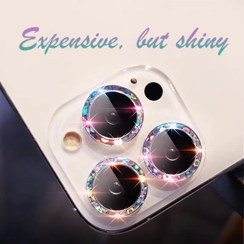 1/2/2/3buah 2023baru 3D Warna-Warni Glitter Bling Topi Pelindung Lensa Kamera Untuk iPhone 14 13 12Pro Max 13Mini Plating Ring Protector Pasta Film